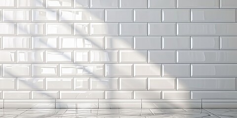 A white tiled wall with a window in the corner