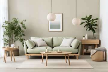 Modern beutiful sofa se. Scandinavian style  living room interior