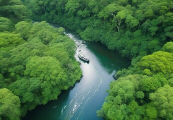River in rainforest drone view