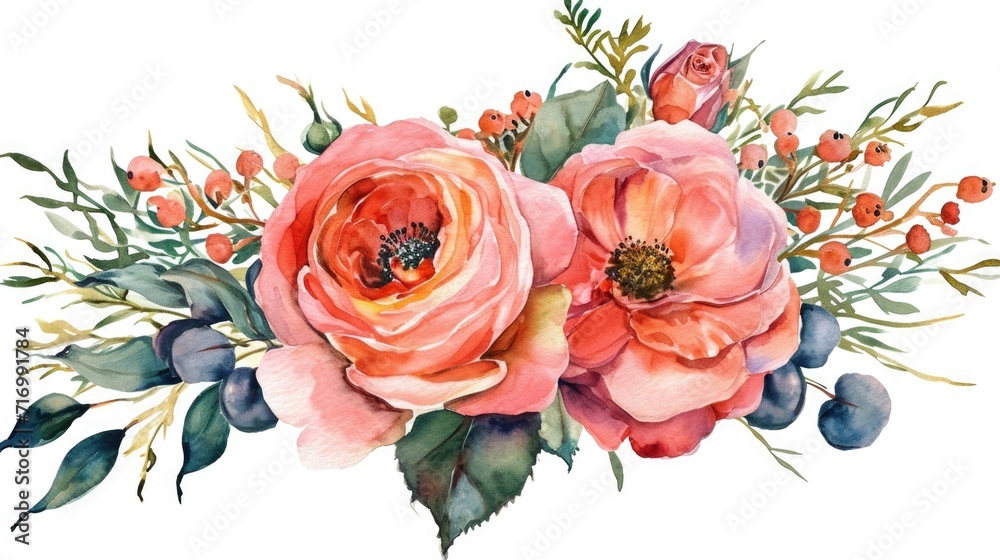 Poster a beautiful watercolor painting of a vibrant bouquet of flowers. perfect for adding a pop of color a