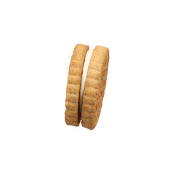 round sandwich cookie filled with chocolate cream isolated on transparent background, png isolated background.
