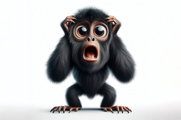 Funny Portrait of surprised Howler Monkey with bulging big eyes on solid white background. ai generative