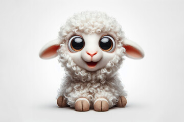 Funny Portrait of surprised lamb with bulging big eyes on solid white background. ai generative