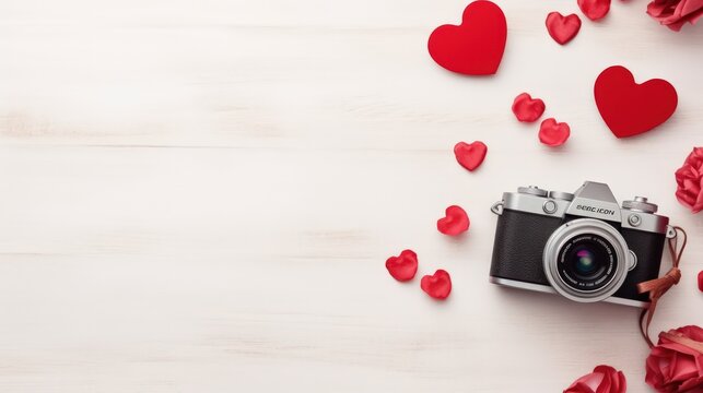 Valentines' day background with camera and love. Generate AI image