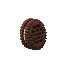 Round sandwich cookies filled with dark chocolate cream isolated on transparent background. biscuit with cocoa, png isolated.
