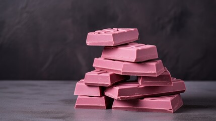 Pink ruby chocolate bars on a gray concrete background