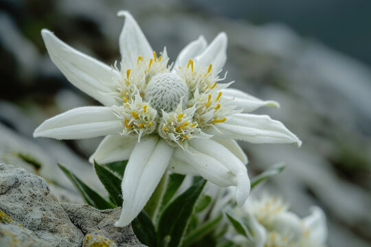 A close-up masterpiece of the alpine Edelweiss flower