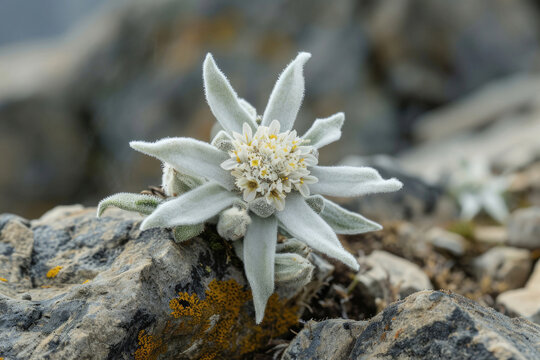A close-up masterpiece of the alpine Edelweiss flower