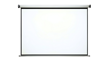 White screen projector clean background isolated on transparent or white background. For presentation board, blank whiteboard template mockup for conference. PNG.
