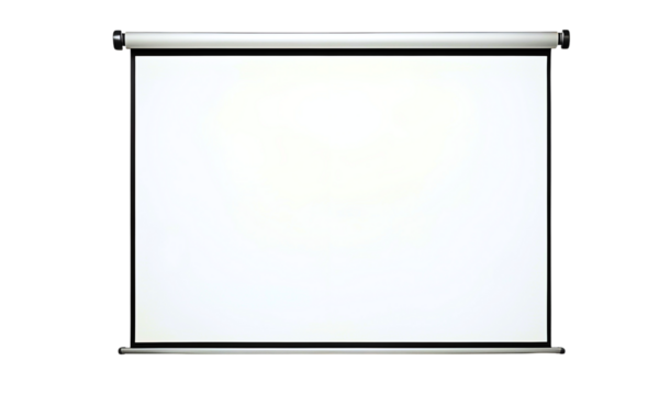 White screen projector clean background isolated on transparent or white background. For presentation board, blank whiteboard template mockup for conference. PNG.
