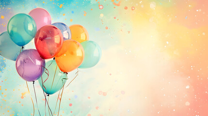 Colorful Balloons Floating in the Air, Celebratory Party Decorations Flying Upward