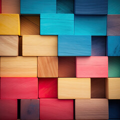 Colorful wooden blocks aligned. Wide format