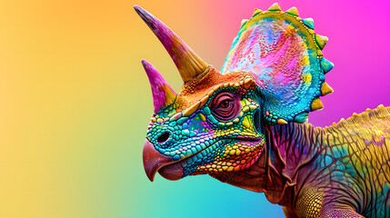 Close-Up of Colorful Dinosaur Against Vibrant Background