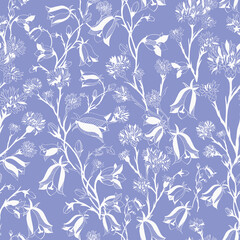 Seamless pattern with white flowers on purple background