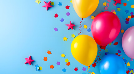 Vibrant Balloons and Stars on Blue Background - Colorful Party Decoration and Celebration Supplies Image