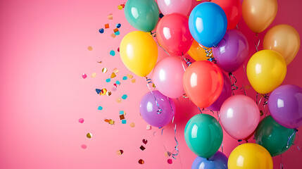 Colorful Balloons With Confetti on Pink Background for Celebrations and Decorations