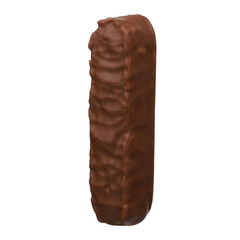 Tasty milky chocolate glazed protein bar isolated on transparent. Healthy snack, png isolated background.