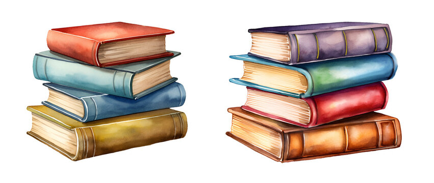 Watercolor school, stack of books. Illustration clipart isolated on white background.