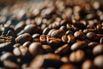 Coffee beans close up. Roasted coffee beans background. - obrazy, fototapety, plakaty