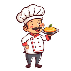 chef holding a dish cartoon isolated on transparent background