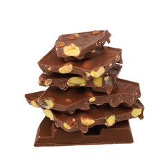 a pile of pistachio chocolate isolated on a transparent background. lots of pistachio chocolate stacked on top of each other. png isolated.