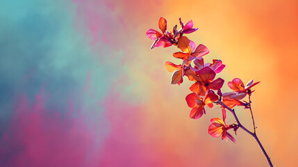 Purple Flowered Branch Against Vibrant Background