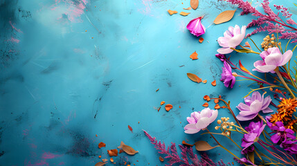 A Beautiful Bouquet of Colorful Flowers Resting on a Blue Surface