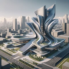 Futuristic Curvilinear Architecture in Urban Skyline