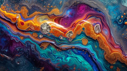 Liquid Art of Vibrant Paint and Oil Mixture