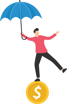 Business or investment risk protection, Challenge, danger and difficulty to overcome, Success in work and career, Ropewalker equilibrium walk on high tightrope
