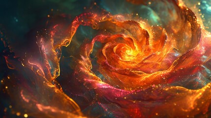 Abstract Fractal Rose in Fiery Colors