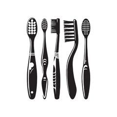 Gleaming Silhouettes of Dental Care: A Montage of Toothbrush Silhouettes Radiating Oral Brilliance - Toothbrush Illustration - Toothbrush Vector
