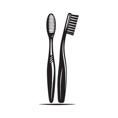 Morning Glow of Dental Vigilance: Toothbrush Silhouettes Bathed in the Radiant Light of Oral Wellness - Toothbrush Illustration - Toothbrush Vector
