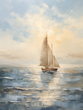 Impressionist Boat Painting in Sea