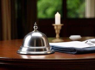 Hotel service bell on a table in a hotel room or restaurant