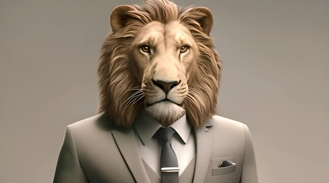 Business lion wearing elegant grey jacket	
