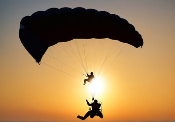 Silhouette skydiver parachutist landing