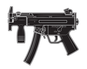 Vector illustration of the short MP5 machine gun on the white background. Black. Left side.