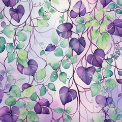 Artistic Jade Vines: Watercolor on Purple Background