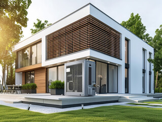 Modern building with a heat pump, Green Energy concept