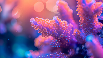 Fototapeta na wymiar Macro shot corals, in bright colors with water drops, extreme close-up