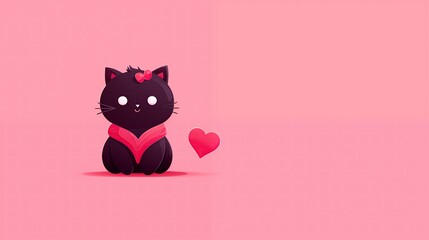 Cute Black Cat with Pink Heart