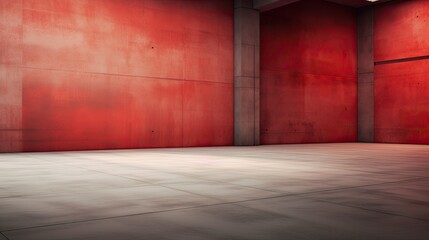 concrete floor and red empty room industrial interior 