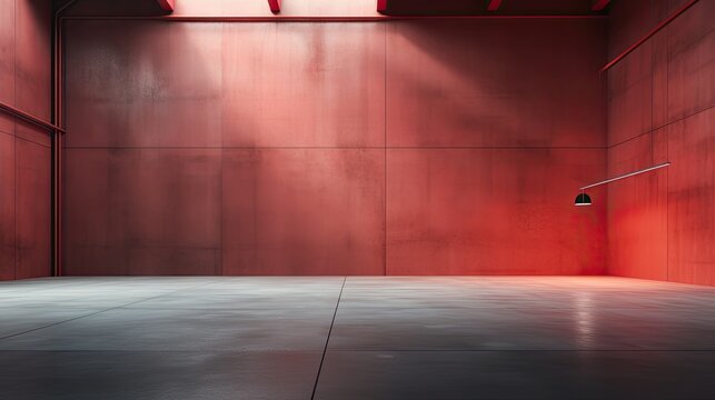 concrete floor and red empty room industrial interior 