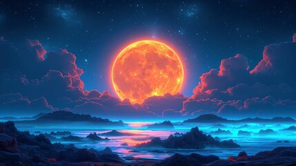 Obraz na płótnie Canvas Abstract Moon Blue Sky Background, Background Banner HD