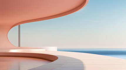 Obraz na płótnie Canvas Peach Fuzz color minimalist house interior with ocean view