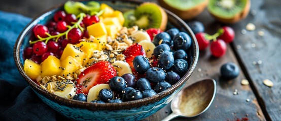 An inviting bowl of vibrant, nutrient-packed fruit and cereal creates a wholesome and delicious meal for vegetarians and vegans, highlighting the beauty of natural produce and local ingredients