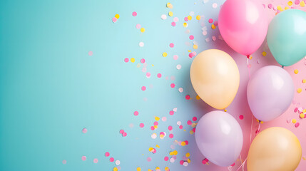 Colorful Balloons With Confetti on Blue Background