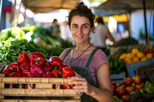 Ai ragazza del banco di frutta e verdura al mercato 02