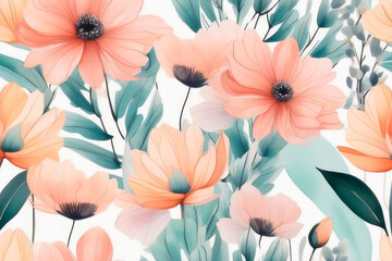 Watercolour floral seamless pattern with spring flowers.